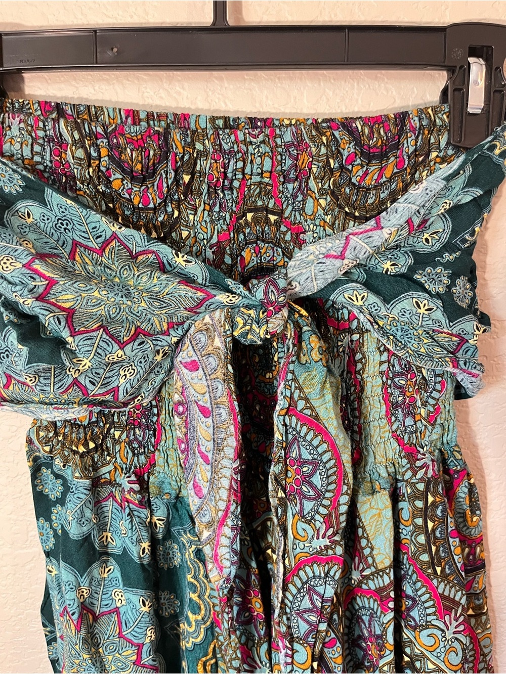 Jane Josef XS Boho Strapless Maxi Dress Teal Paisley Mandala Festival - Picture 6 of 10